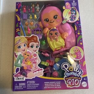 Polly Pocket Adventure in Rio Momma Monkey & Baby Girls Gifts Christmas NEW